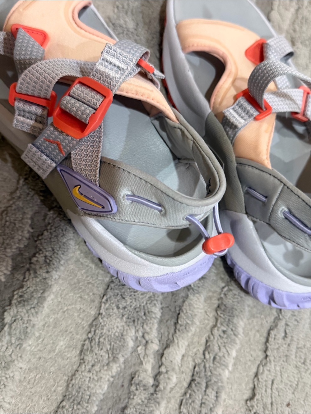 Nike Gray and Peach Sandals with Coral Accents Cute Gorpcore